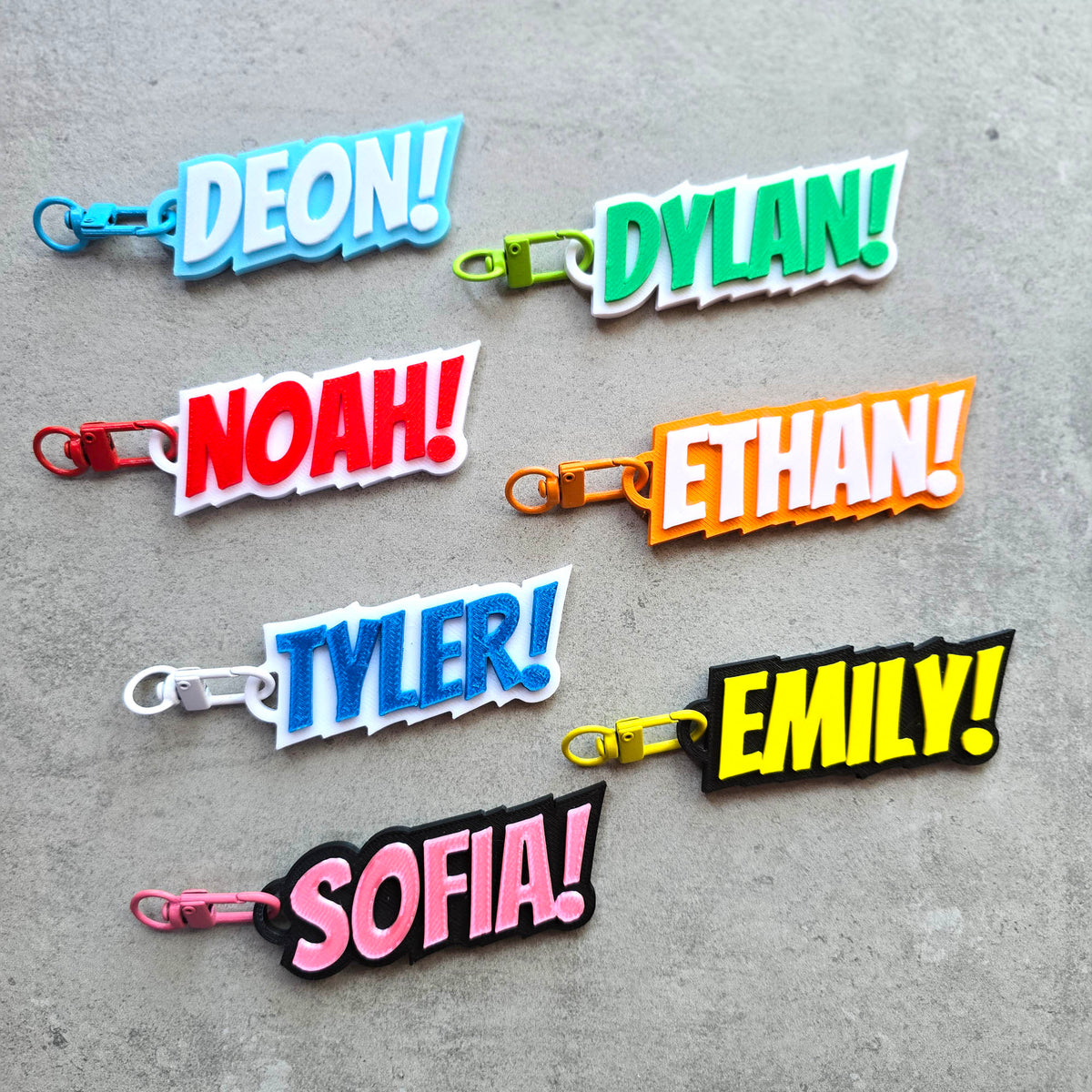 Superhero Comic Book Theme Custom Name Kids Keychain