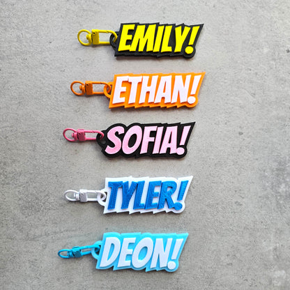 Superhero Comic Book Theme Custom Name Kids Keychain