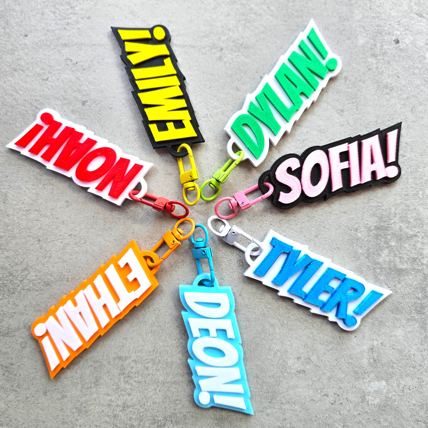 Superhero Comic Book Theme Custom Name Kids Keychain