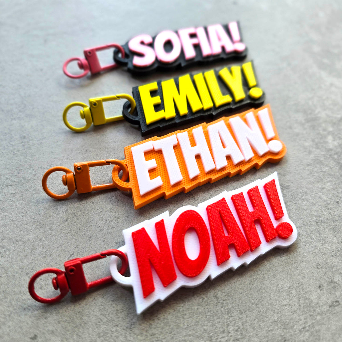 Superhero Comic Book Theme Custom Name Kids Keychain