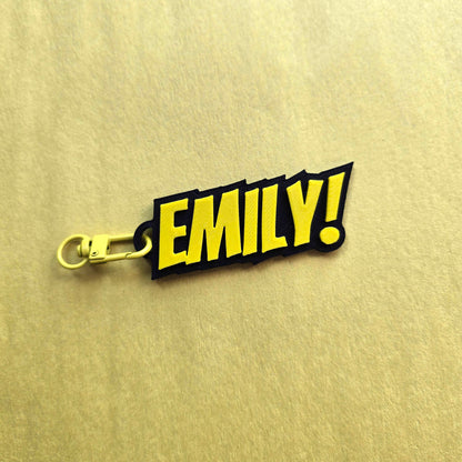 Superhero Comic Book Theme Custom Name Kids Keychain