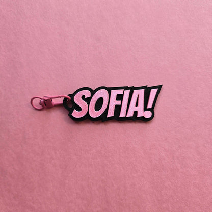 Superhero Comic Book Theme Custom Name Kids Keychain