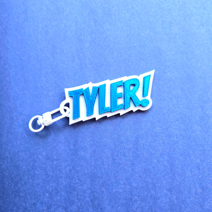 Superhero Comic Book Theme Custom Name Kids Keychain