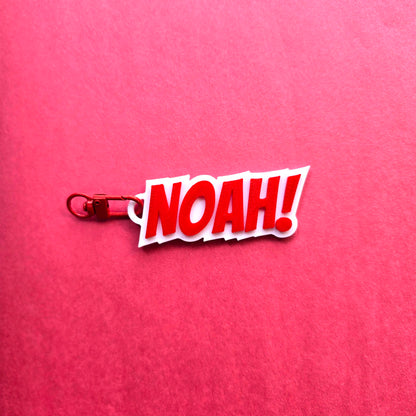Superhero Comic Book Theme Custom Name Kids Keychain