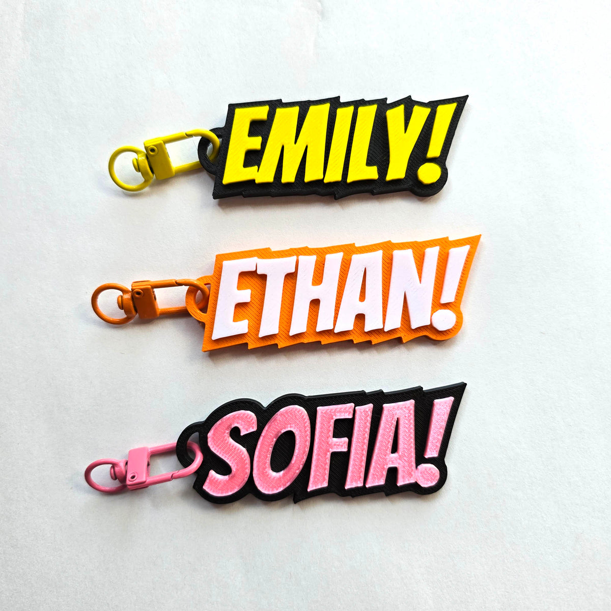 Superhero Comic Book Theme Custom Name Kids Keychain