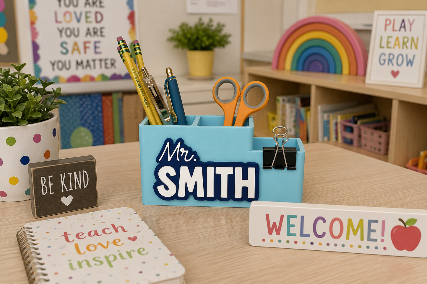 Personalized Pencil Organizer for Office, Classroom, Desks, Teachers and Assistants